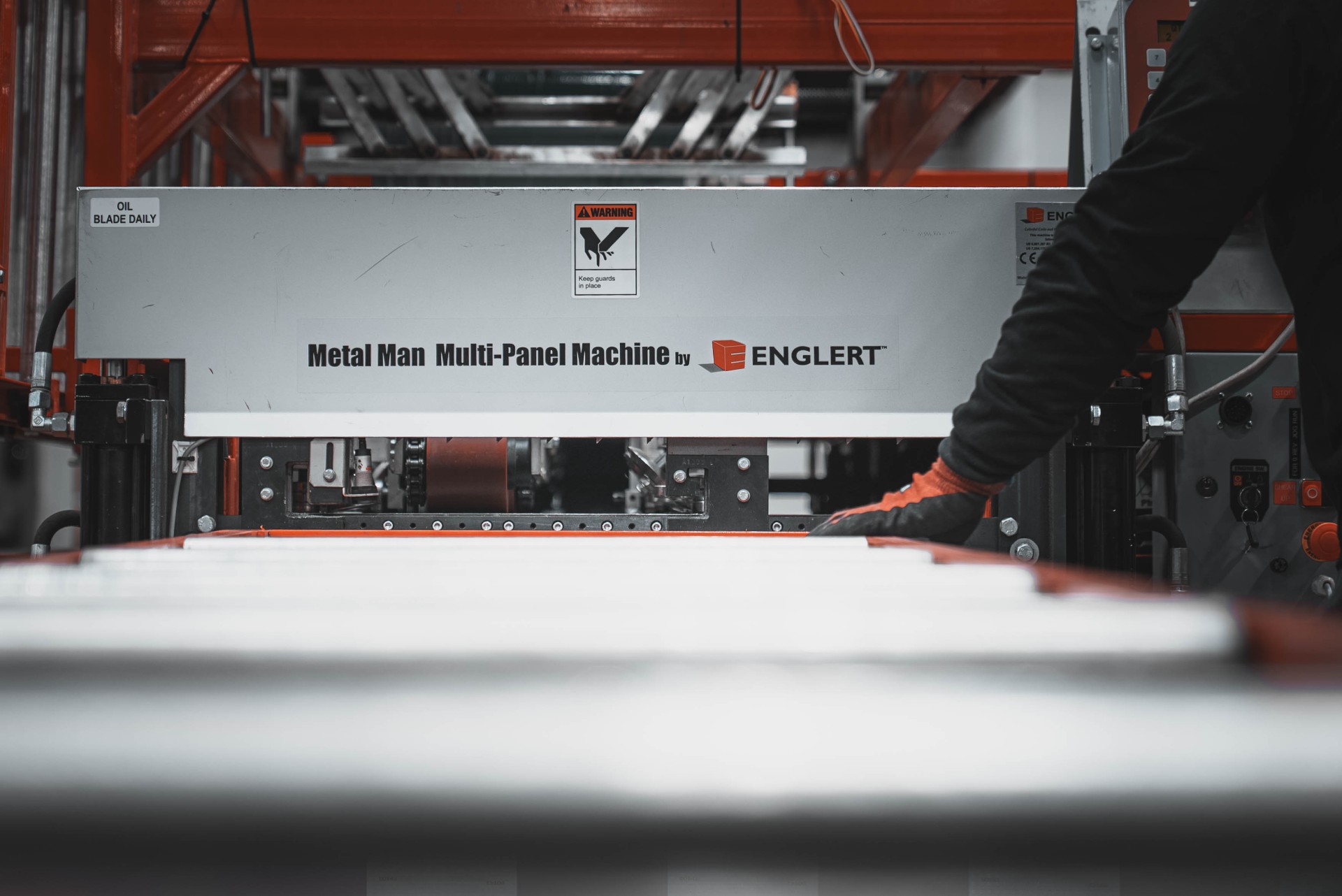 Standing seam panel exiting the production line